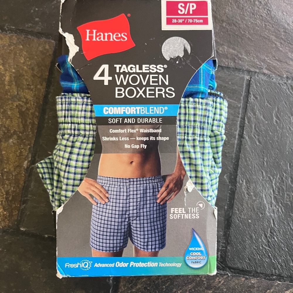 Hanes 4 Tagless Woven Boxers Comfort Blend Wicking‎ Blue Green